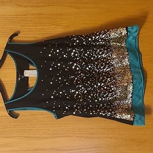 NWT AB Studio Black/Teal Sequined Tank Top